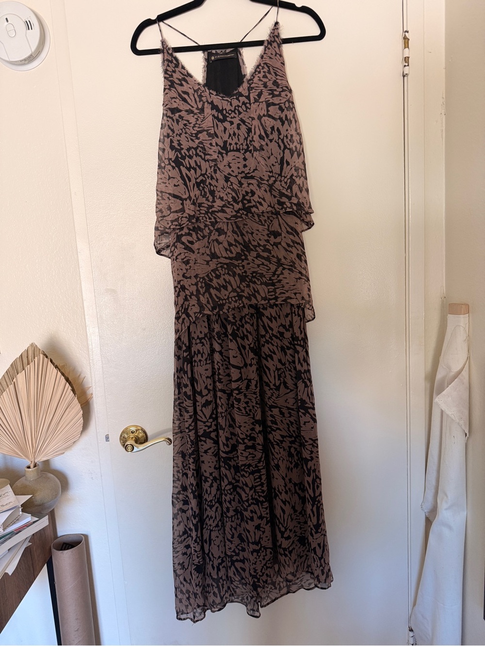 Pattern Tiered Layered Maxi Dress in Brown